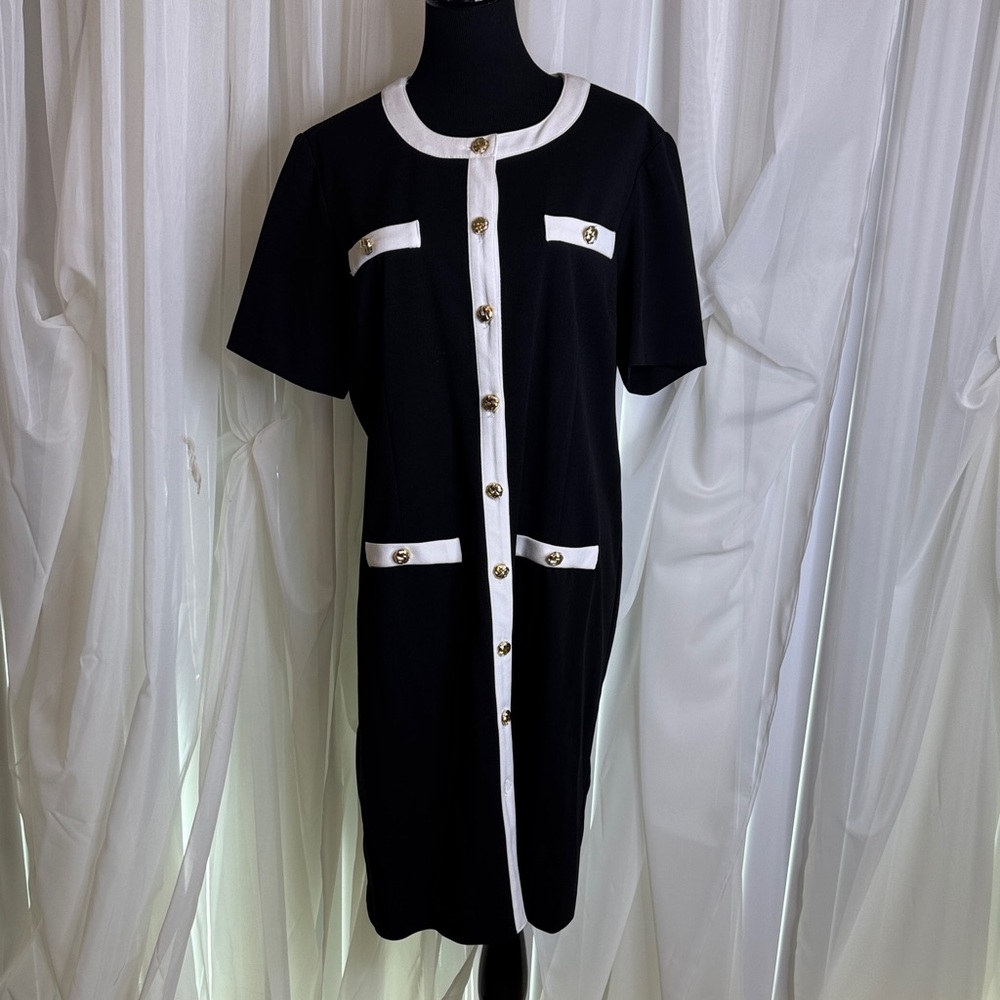 Shelby & Palmer Elegant Black and White Button-Down Dress